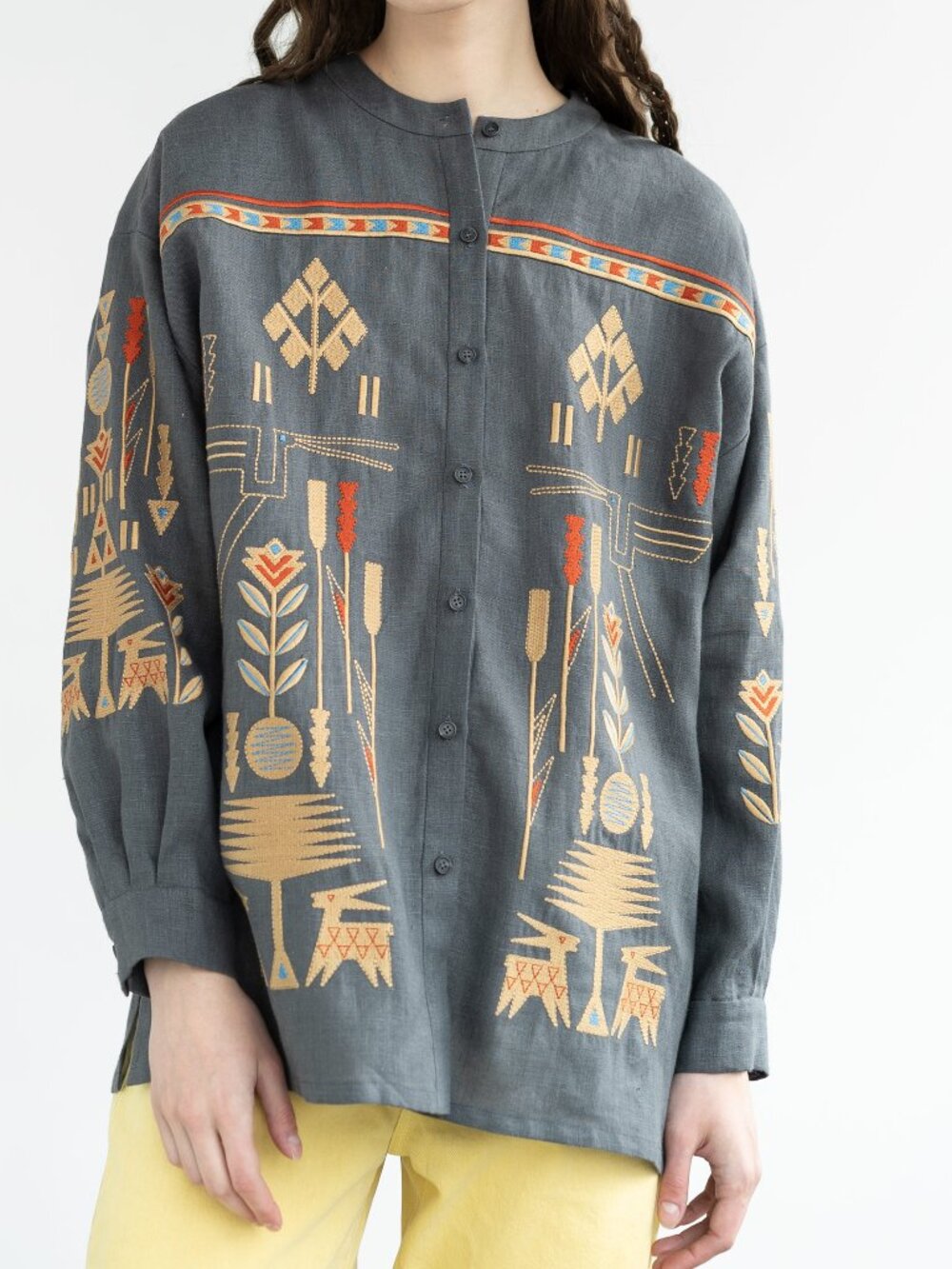 Etnodim Saenko Embroidered Linen Shirt Gray L
